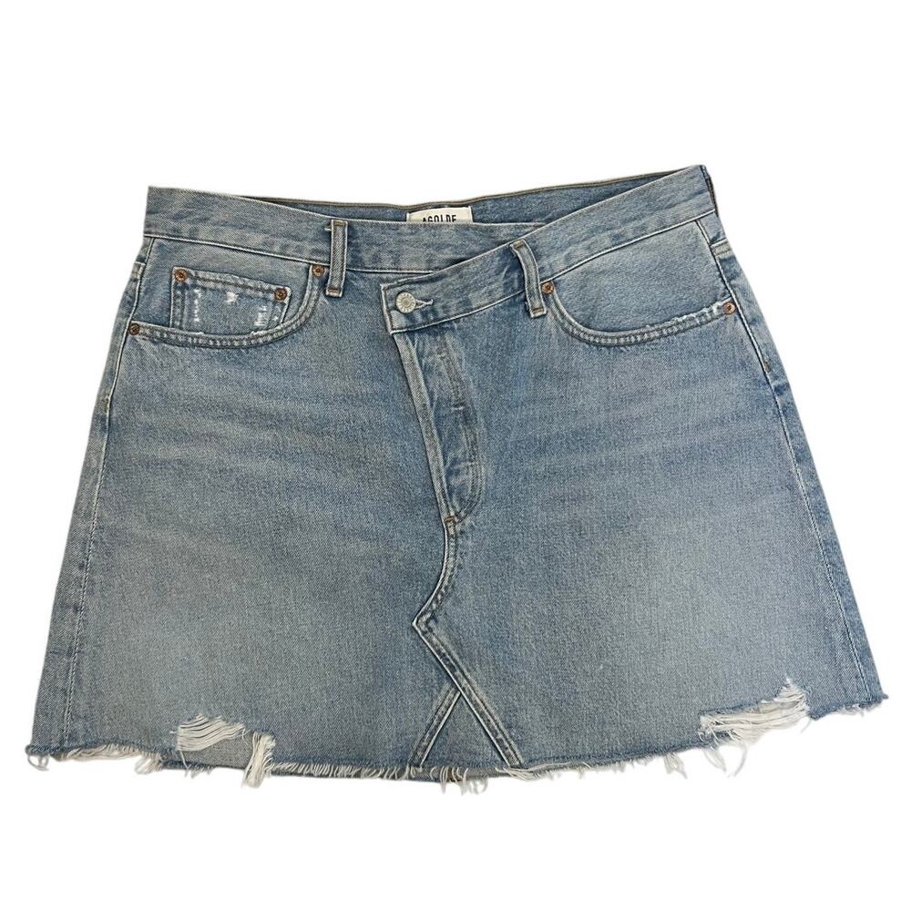 AGOLDE Criss Cross Button Frayed Hem Organic Cotton Denim Skirt Size 31